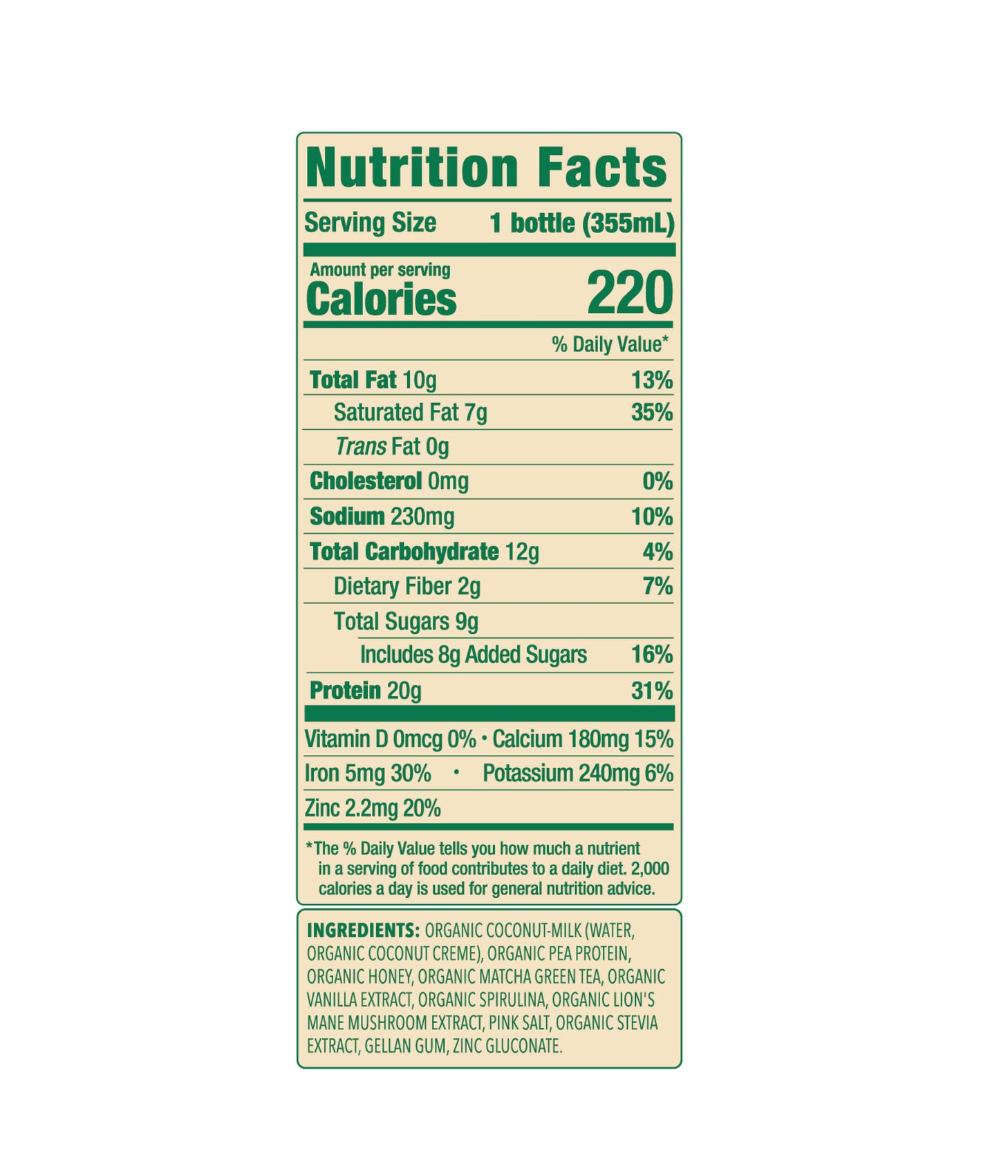 20g Matcha Latte Protein Shake