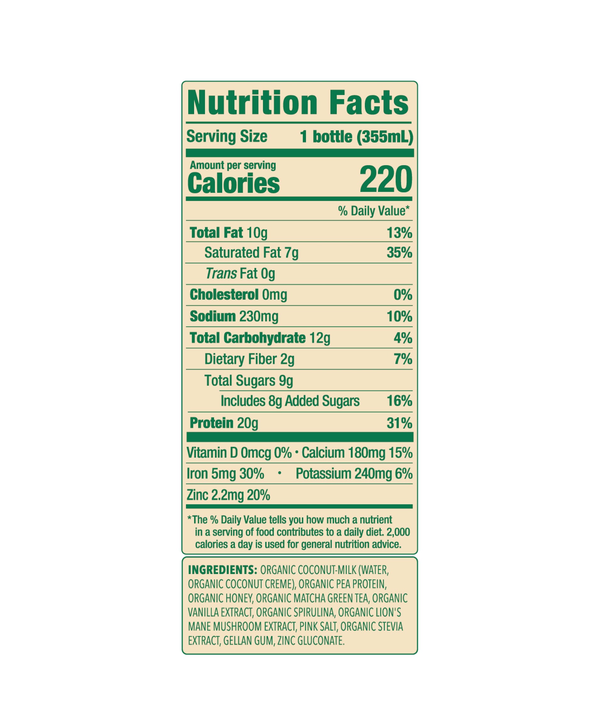20g Matcha Latte Protein Shake